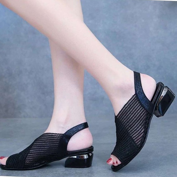 Black Summer Elegant Peep Toe Mesh Breathable Women's Sandals Shoes ...