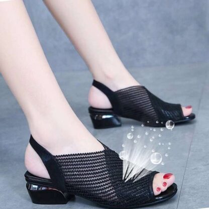 Black Summer Elegant Peep Toe Mesh Breathable Women's Sandals Shoes