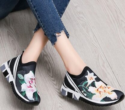 Breathable Air Mesh Slip-On Floral Sneakers for Women