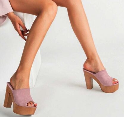 Gladiator Square High Heels Wooden Women Sandals