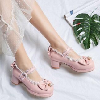 Party Square Heel Bow Wedding Sweet Womens Shoes