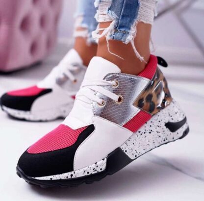 Spring Autumn Canvas Leather Leopard Womens Sneakers Shoes