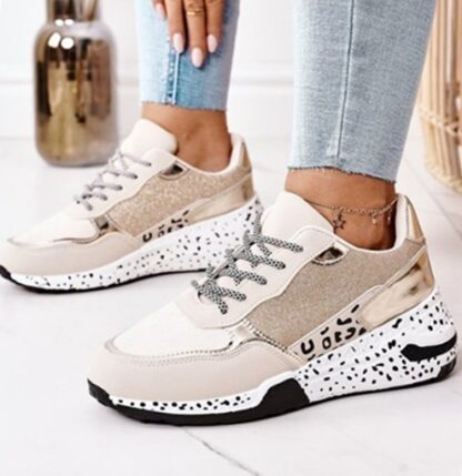 Spring Autumn Canvas Leather Leopard Womens Sneakers Shoes