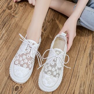 Breathable Mesh Flat Floral Lace Women Loafers Shoes