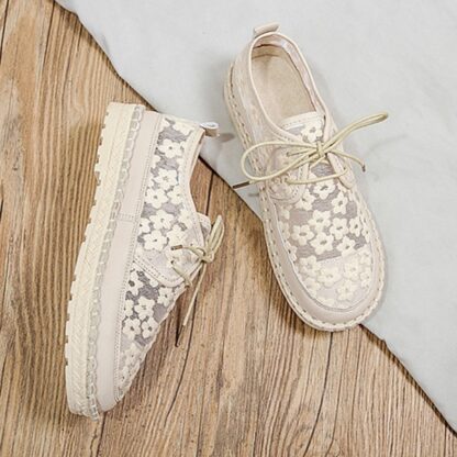 Breathable Mesh Flat Floral Lace Women Loafers Shoes