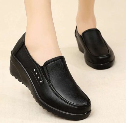 Casual Leather Slip-On Womens Wedges Shoes