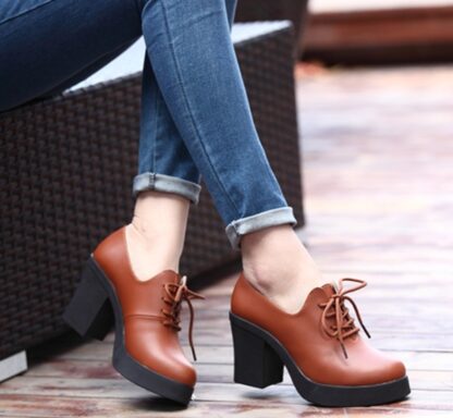 Classics Square Heel Office Genuine Leather Women Pumps Shoes