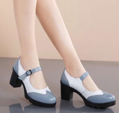 Elegant Retro Genuine Leather Square Heel Mary Janes Womens Pumps Shoes