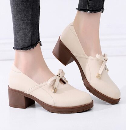 Office Oxford Slip-On Square Heel Bow Women Pumps Shoes