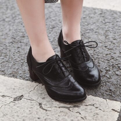 Oxfords Lace Up Square Heel Office Women Pumps Shoes