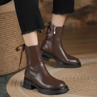 Autumn Chunky Heel Genuine Leather Women Ankle Boots