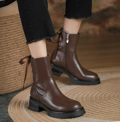 Autumn Chunky Heel Genuine Leather Women Ankle Boots