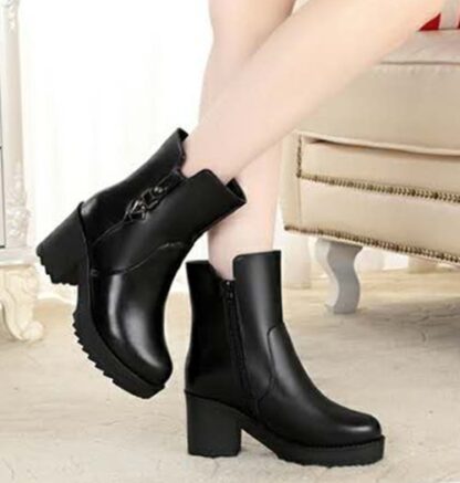 Black Winter Warm Platform Square Heel Ankle Womens Snow Boots