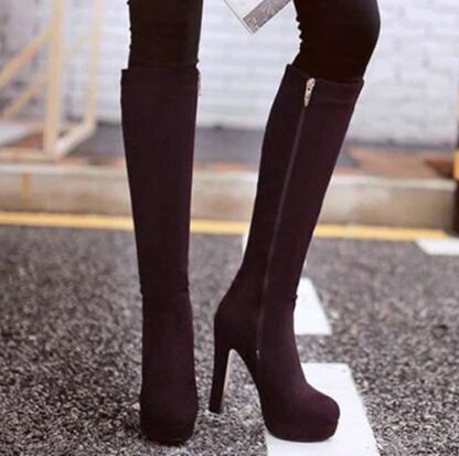 Elegant High Heel Knee Platform Flock Womens Boots