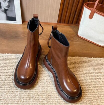 Spring Autumn Retro Ankle Genuine Leather Women Boots