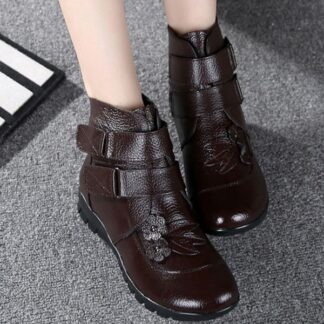 Waterproof Autumn Winter Ankle Snow Plush Genuine Leather Cute Women's Boots