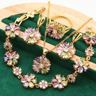 Bracelet Earrings Necklace Pendant Ring Floral Womens Jewelry Set