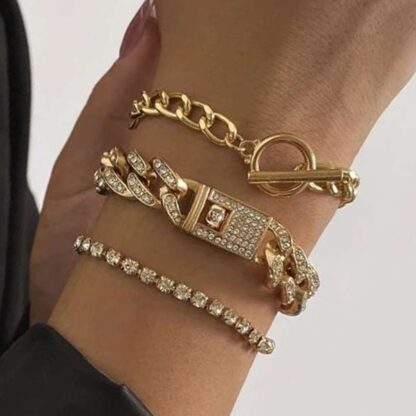 Crystal Bohemia Chunky Link Charm Rhinestone Womens Bracelets Set