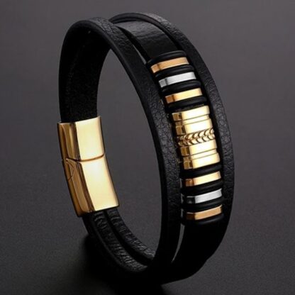 Casual Sporty Genuine Leather Luxury Black Men's Bracelet