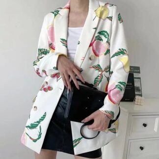 Elegant Cotton Floral Fruit Women Blazer Coat