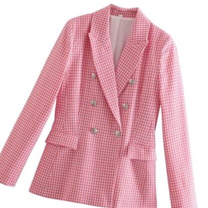 Spring Autumn Single Breasted Office Plaid Women Blazer Coat