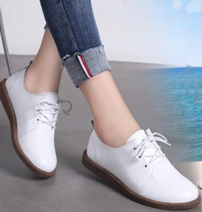 Office Flat Lace-up Genuine Leather Womens Loafers Shoes