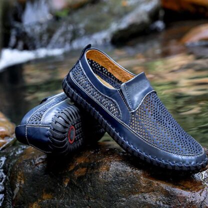 Summer Genuine Leather Hollow Out Men Loafers Shoes