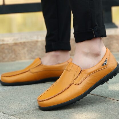 Summer Hollow Out Genuine Leather Breathable Mens Slip-On Loafers Moccasins Shoes