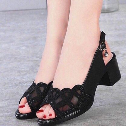 Elegant Summer Mesh Hollow Out Black Women's Sandals
