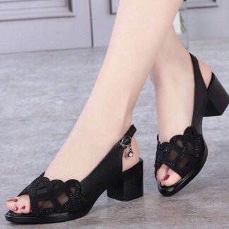 Elegant Summer Mesh Hollow Out Black Women's Sandals