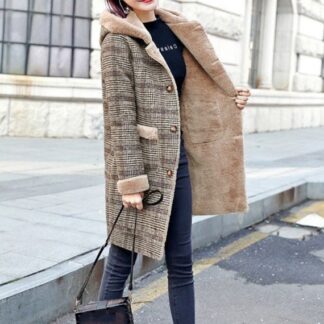 Warm Winter Hooded Plaid Woolen Long Women Coat