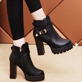 Autumn Winter Ankle Square Heel Womens Boots Shoes