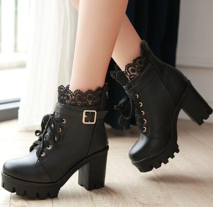 High Heel Lace-up Platforms Women's Motorcycle Boots