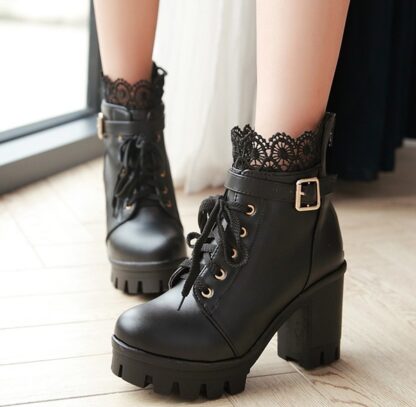 High Heel Lace-up Platforms Women's Motorcycle Boots