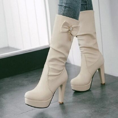 Round Toe Slip-On High Heel Elegant Women Boots