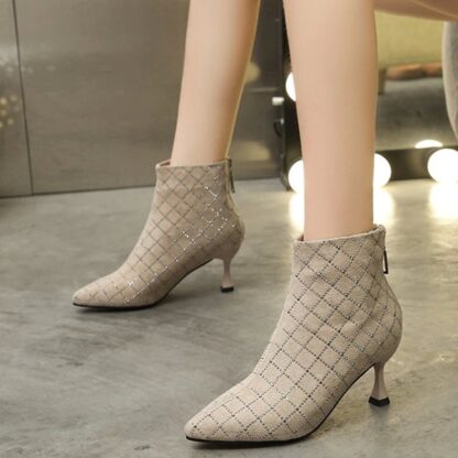 Autumn Winter Pointed Toe Party Ankle Corduroy Womens Boots