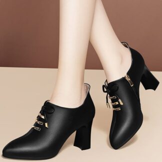 Elegant Office Lace Up High Heels Pointed Toe Womens Dress Shoes