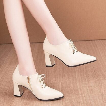 Elegant Office Lace Up High Heels Pointed Toe Womens Dress Shoes