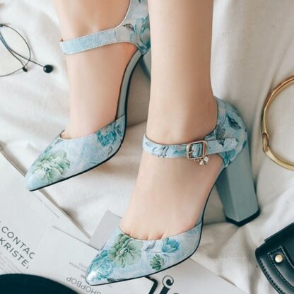 Floral Elegant Party Pointed Toe High Heels Mary Janes Womens Shoes