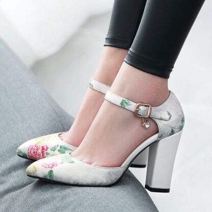 Floral Elegant Party Pointed Toe High Heels Mary Janes Womens Shoes