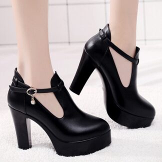 Pointed Toe Leather High Heels Platform Womens Pumps Shoes