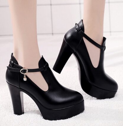 Pointed Toe Leather High Heels Platform Womens Pumps Shoes