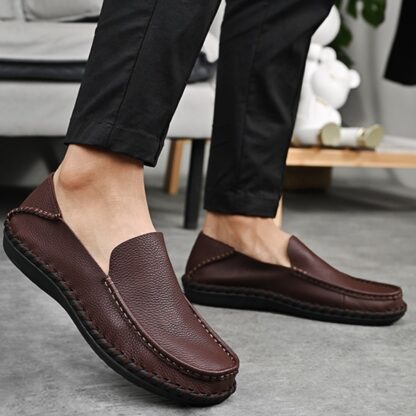 Breathable Genuine Leather Hollow Out Men Casual Loafers Shoes