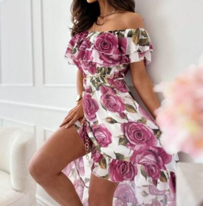 Floral Ruffle Off-the-Shoulder Women Dress