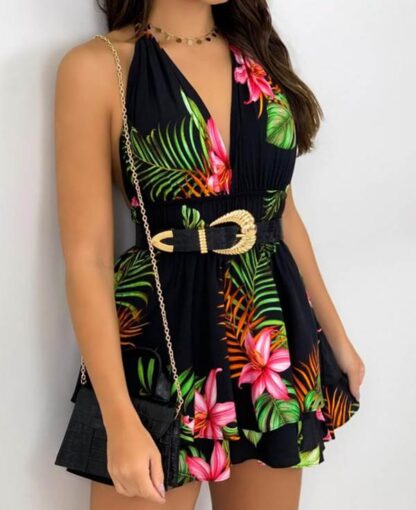 Summer Floral Sexy Backless Mini Dress For Women