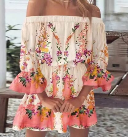 Casual Off Shoulder Mini Floral Beach Women Dress