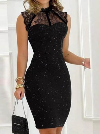 Luxury Sexy Sleeveless Black Formal Womens Lace Dresses