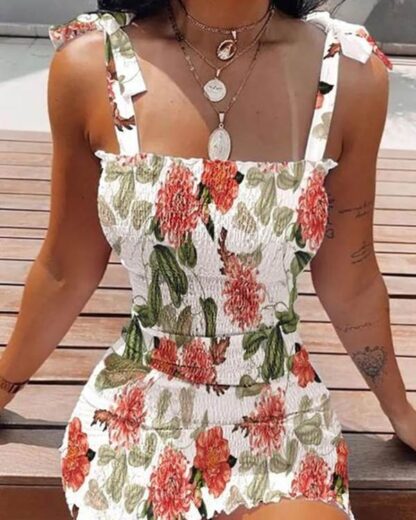 Summer Casual Sleeveless Floral Women Bodycon Mini Dress