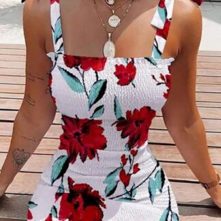 Summer Casual Sleeveless Floral Women Bodycon Mini Dress
